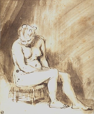 坐着的女性裸体 A Seated Female Nude (c.1660 – c.1662)，伦勃朗