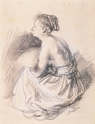 一个坐着的女人，赤裸到腰部 A Seated Woman, Naked to the Waist (c.1637)，伦勃朗