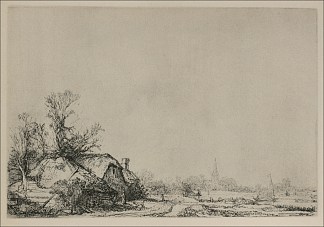 有一条河的村庄 A Village with a River (1645)，伦勃朗