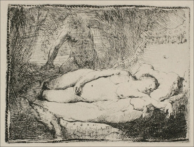 躺在床上的女人 A Woman Lying on a Bed (1658)，伦勃朗