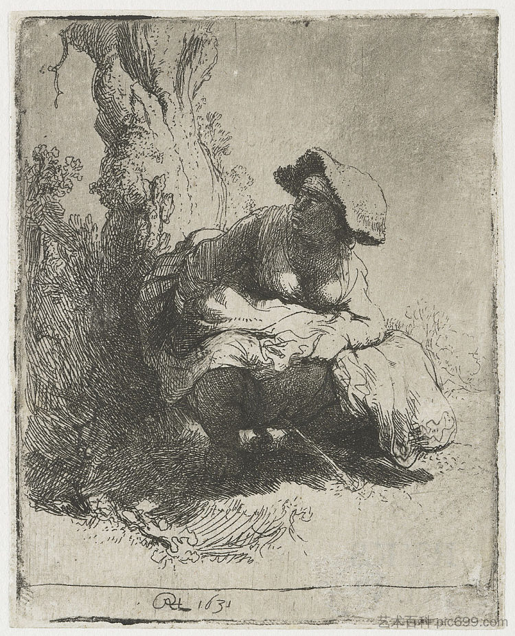 一个女人在做水 A woman making water (1631),伦勃朗