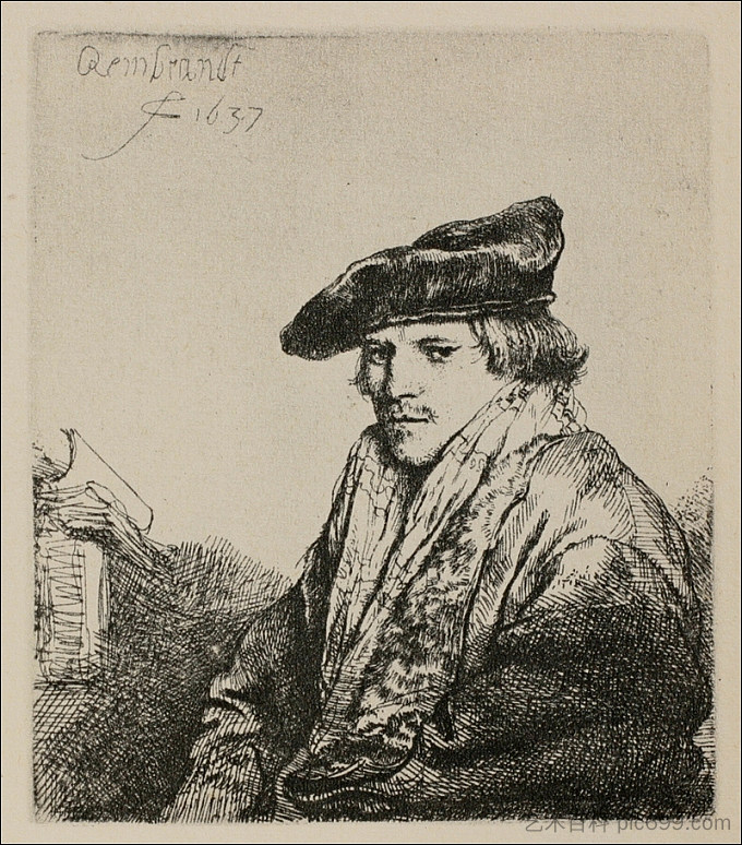 一个年轻人坐着,转向左边 A Young Man Seated, Turned to the Left (1637),伦勃朗