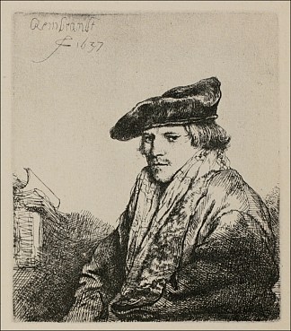 一个年轻人坐着，转向左边 A Young Man Seated, Turned to the Left (1637)，伦勃朗