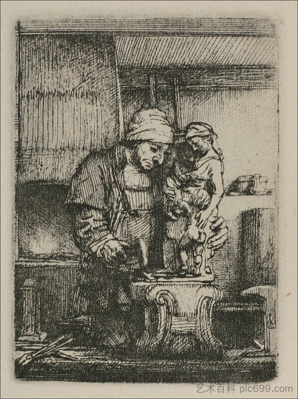 一位艺术家从模特身上作画 An Artist Drawing from the Model (1648),伦勃朗