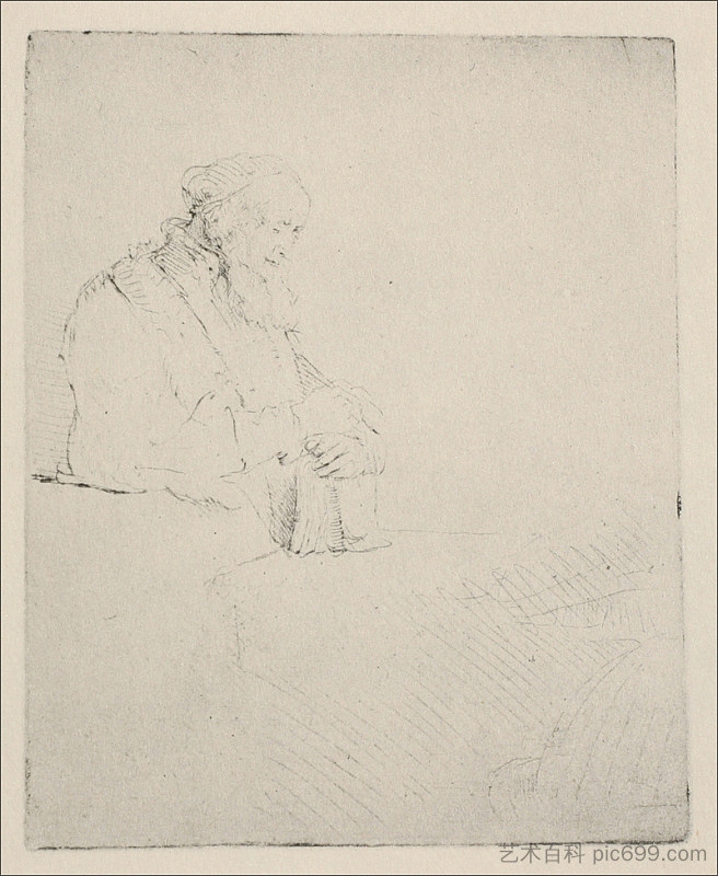 一位老人把手放在一本书上 An Old man Resting his Hands Upon a Book (1645)，伦勃朗