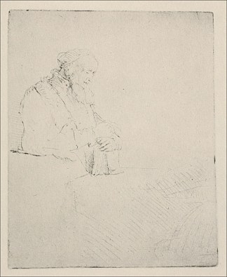 一位老人把手放在一本书上 An Old man Resting his Hands Upon a Book (1645)，伦勃朗