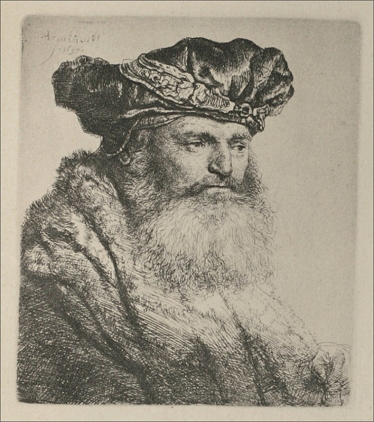 一位老人，戴着一顶华丽的天鹅绒帽子 An Old Man, Wearing a Rich Velvet Cap (1637)，伦勃朗