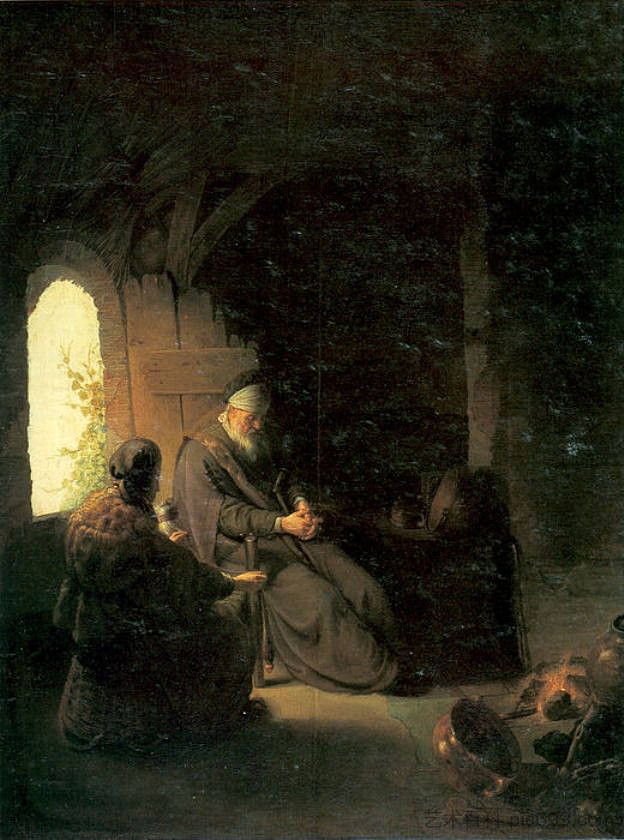 安娜和盲人托比特 Anna and the Blind Tobit (c.1630),伦勃朗