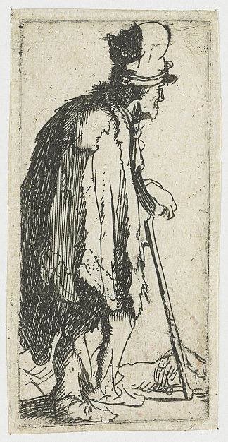 乞丐与一只残废的手靠在一根棍子上 Beggar with a crippled hand leaning on a stick (1629)，伦勃朗