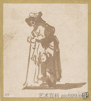 靠在棍子上的乞丐女人 Beggar Woman Leaning on a Stick (1628 - 1630)，伦勃朗