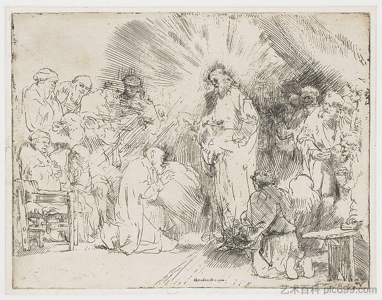 基督向使徒显现 Christ appearing to the apostles (1656)，伦勃朗