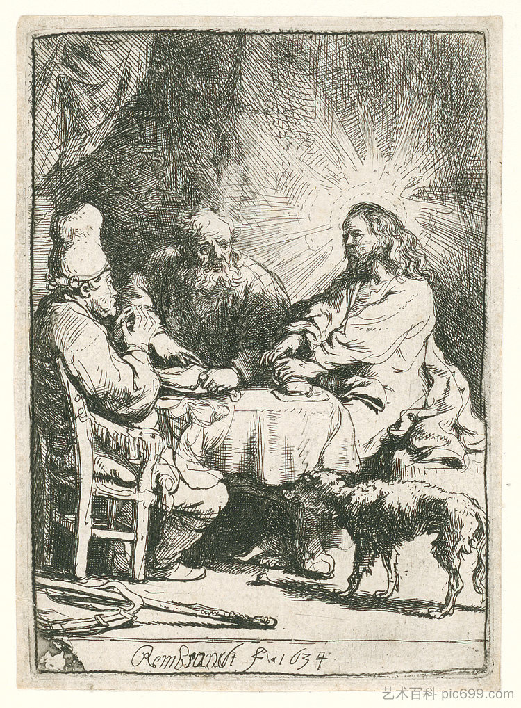 基督在以马忤斯 Christ at Emmaus (1634)，伦勃朗