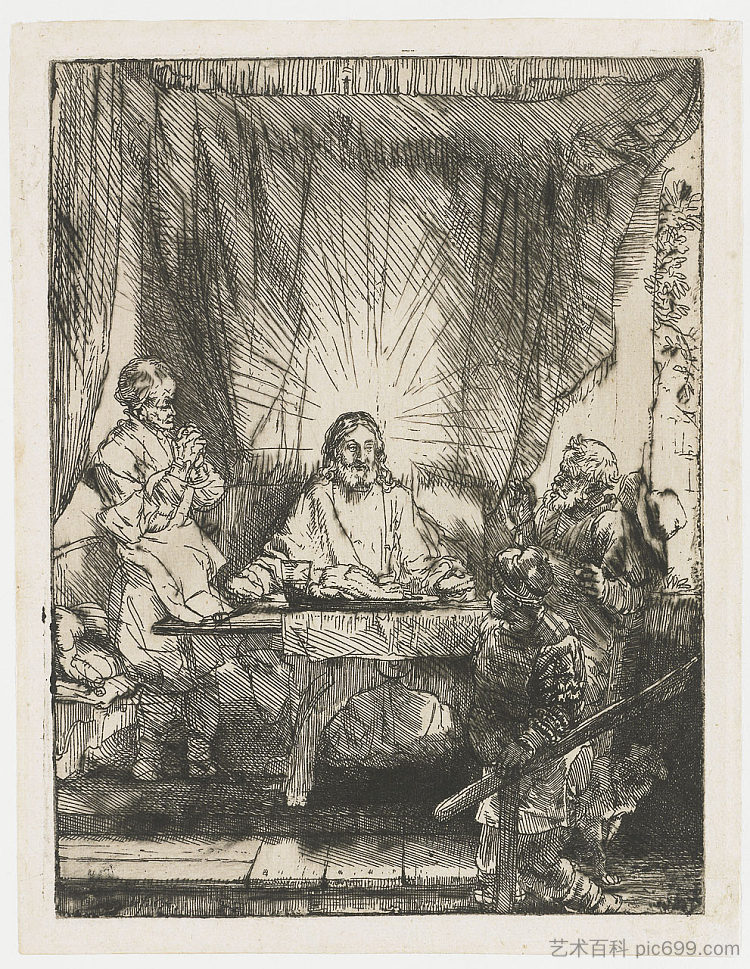 基督在以马忤斯 Christ at Emmaus (1654)，伦勃朗