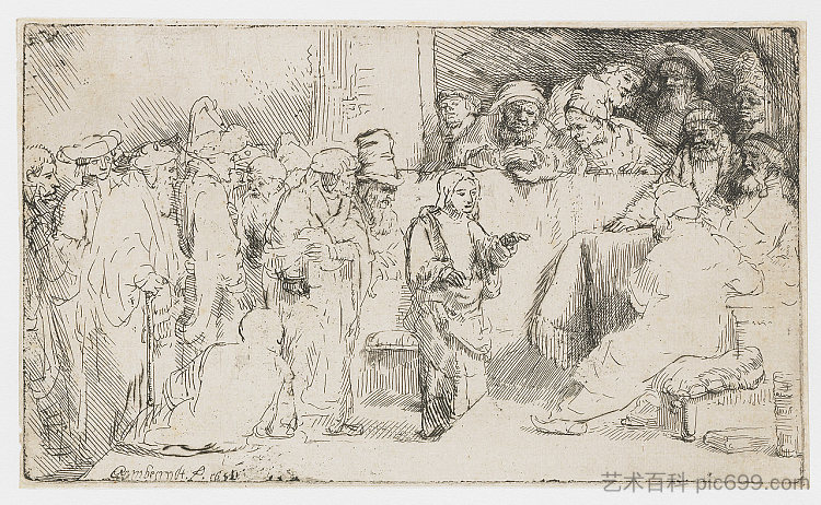 基督与医生争论 Christ disputing with the doctors (1652)，伦勃朗