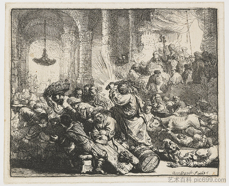 基督将货币兑换商赶出圣殿 Christ driving the moneychangers from the Temple (1635)，伦勃朗