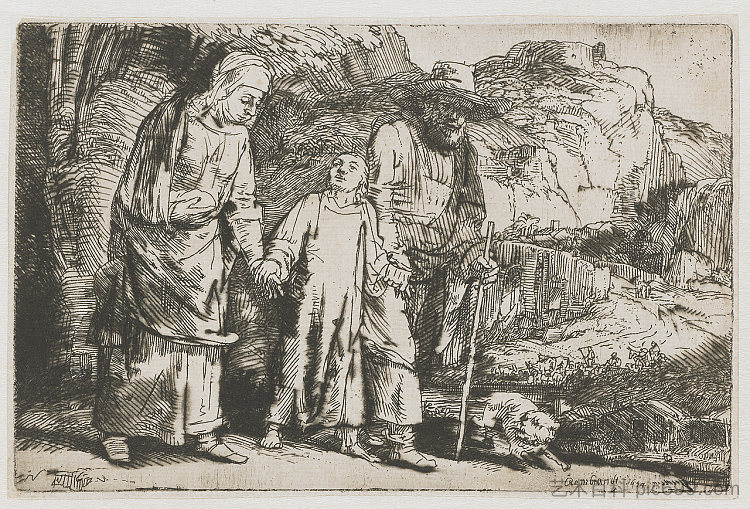 基督和他的父母从圣殿回来 Christ returning from the Temple with his parents (1654),伦勃朗