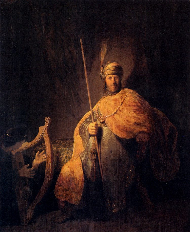 大卫弹奏竖琴给扫罗 David Playing The Harp To Saul (c.1629),伦勃朗