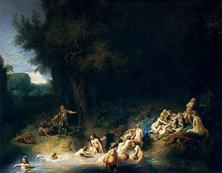 戴安娜·巴辛，阿克泰翁和卡利斯托的故事 Diana Bathing, with the Stories of Actaeon and Callisto (1634)，伦勃朗