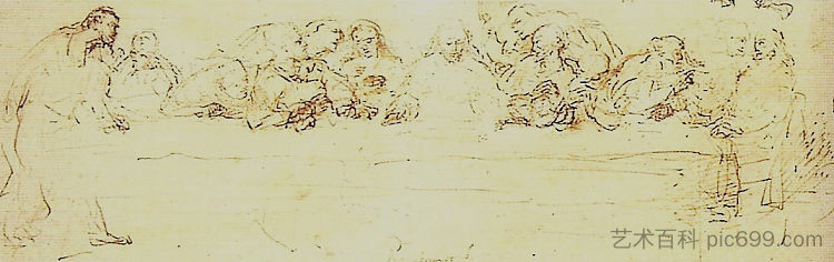 最后的晚餐的图纸 Drawing of the Last Supper (1635)，伦勃朗