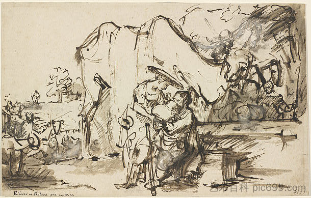 以利以澤和瑞貝卡在井邊 Eliezer and Rebecca at the Well (1640)，伦勃朗