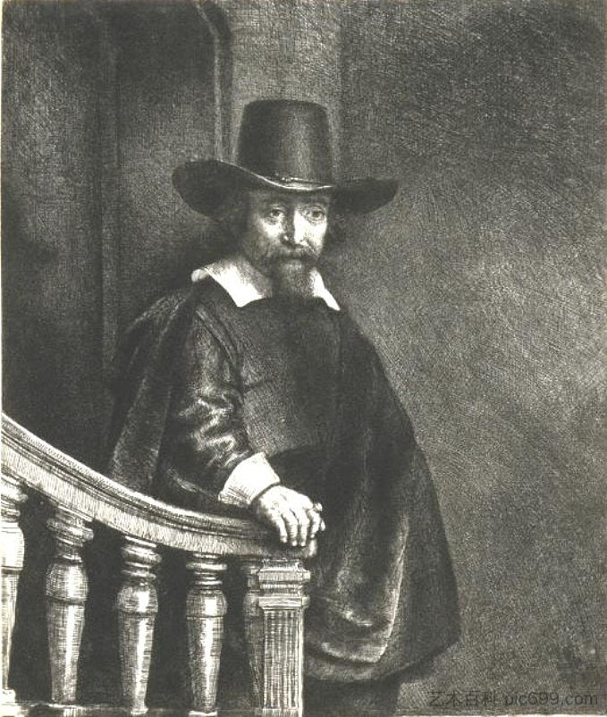 以法莲·Bonus(拿栏杆的犹太人) Ephraim Bonus (The Jew with the Banister) (1647)，伦勃朗