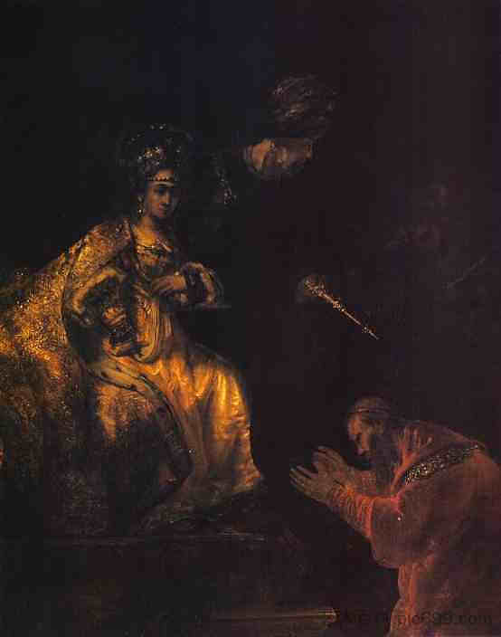 哈曼乞求以斯帖的怜悯 Haman Begging Esther for Mercy (c.1635 - c.1660)，伦勃朗