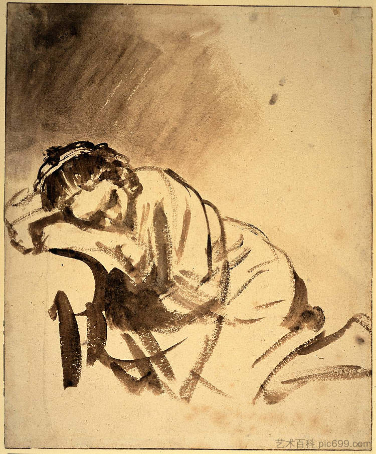 亨德里克耶睡眠 Hendrickje Sleeping (c.1654)，伦勃朗