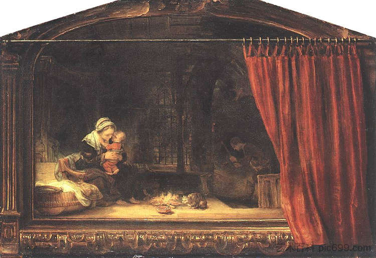 有帘子的神圣家族 Holy Family with a Curtain (1646)，伦勃朗