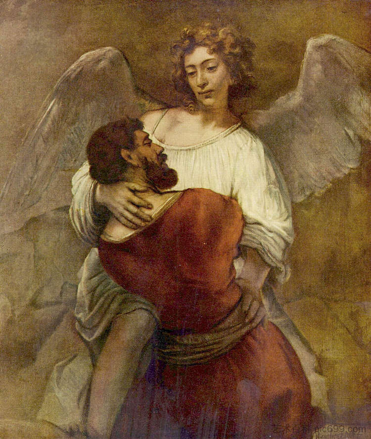 雅各与天使摔跤 Jacob Wrestling with the Angel (c.1659; Netherlands ),伦勃朗