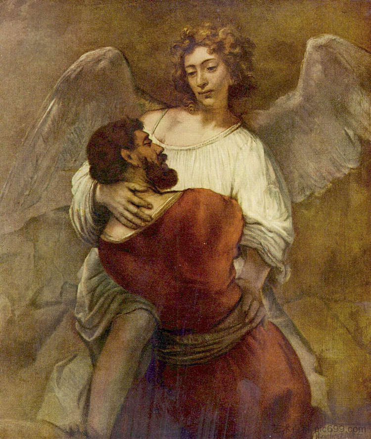 雅各与天使摔跤 Jacob Wrestling with the Angel (c.1659; Netherlands  )，伦勃朗