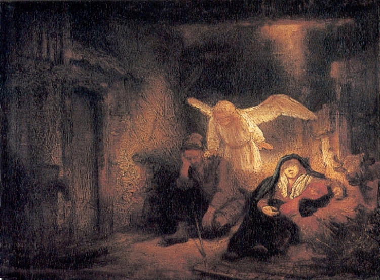 约瑟在伯利恒马厩里的梦 Joseph's Dream in the Stable in Bethlehem (1645)，伦勃朗