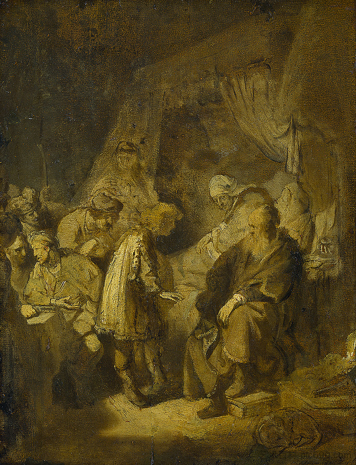 约瑟夫把他的梦告诉他的父母和兄弟 Joseph tells his dreams to his parents and brothers (1633),伦勃朗