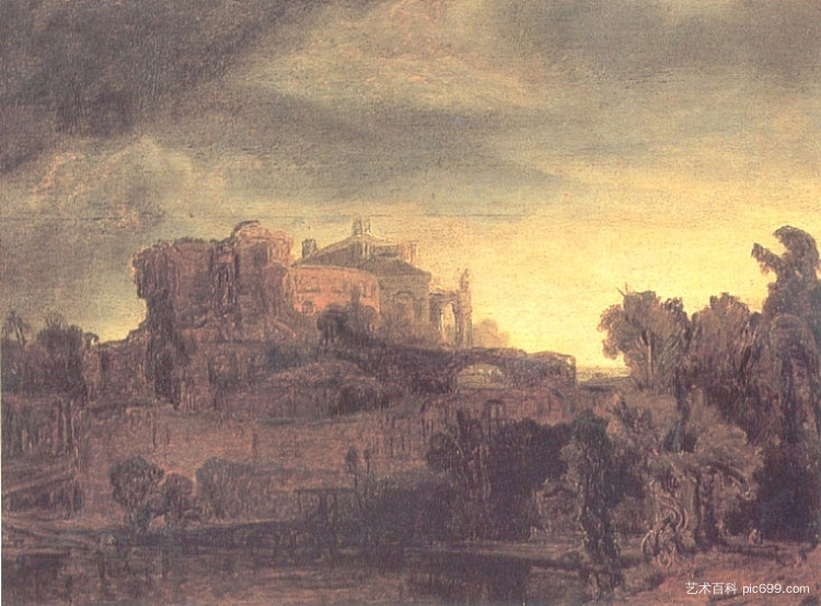 景观与城堡 Landscape with a Castle (c.1632)，伦勃朗