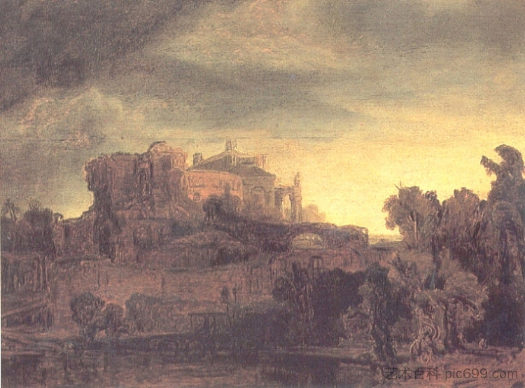 景观与城堡 Landscape with a Castle (c.1632)，伦勃朗