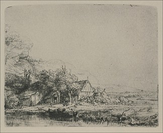 牛在喝水的风景 Landscape with a Cow Drinking (1649)，伦勃朗