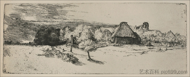 景观与废墟塔和一个清晰的前景 Landscape with a Ruined Tower and a Clear Foreground (1650),伦勃朗