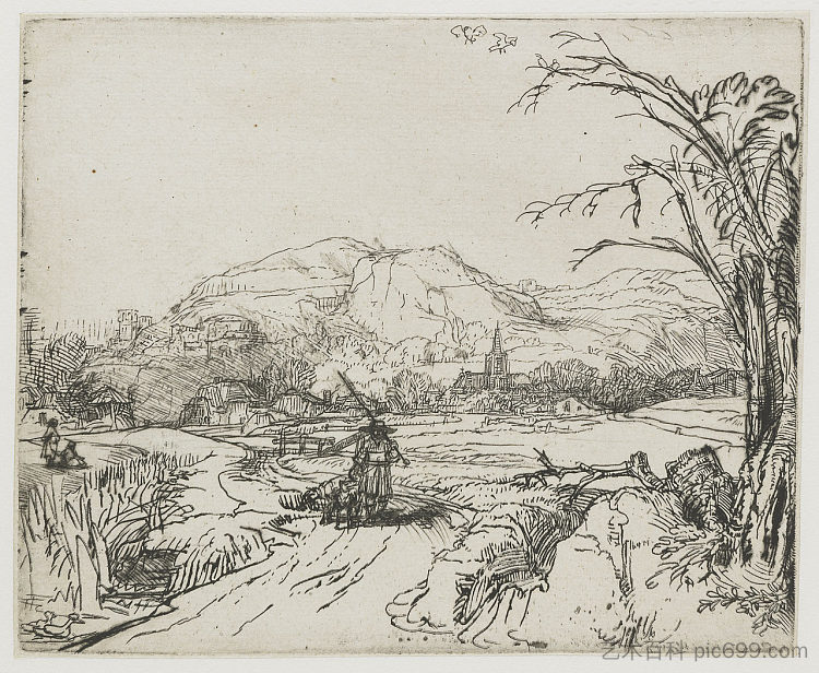 牧羊人和狗的风景 Landscape with a shepherd and a dog (1653)，伦勃朗