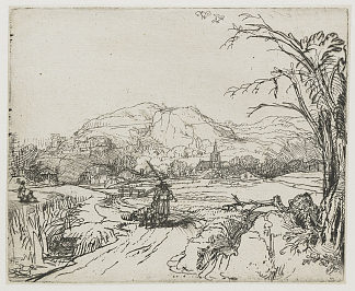 牧羊人和狗的风景 Landscape with a shepherd and a dog (1653)，伦勃朗