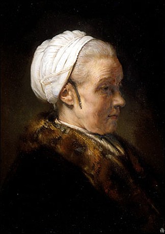 戴白帽的老妇人的照明研究 Lighting Study of an Elderly Woman in a White Cap (c.1640)，伦勃朗