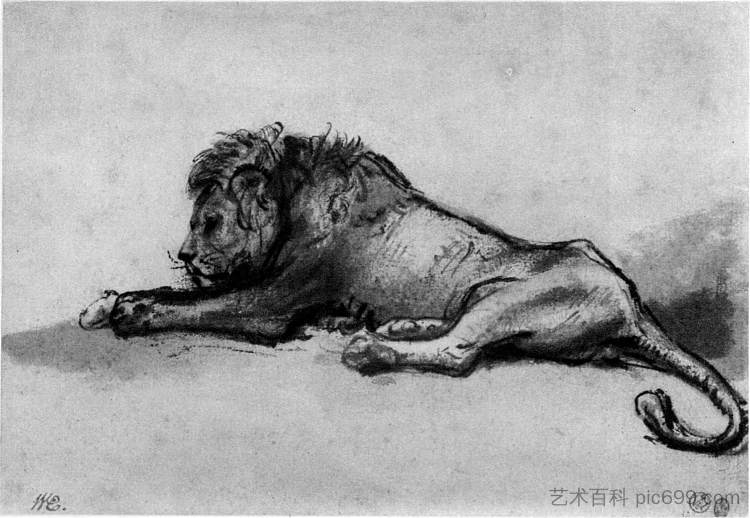 狮子休息 Lion resting (c.1650 - 1652)，伦勃朗