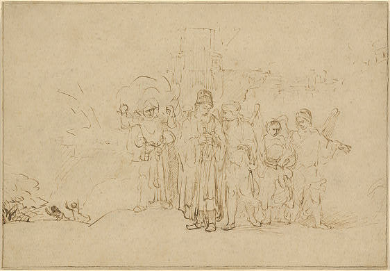 罗得和家人离开所多玛 Lot and His Family Leaving Sodom (1652 - 1655)，伦勃朗