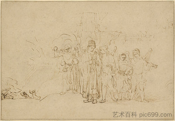 罗得和家人离开所多玛 Lot and His Family Leaving Sodom (1652 - 1655)，伦勃朗