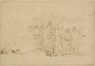罗得和家人离开所多玛 Lot and His Family Leaving Sodom (1652 – 1655)，伦勃朗