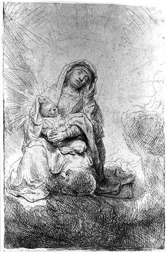 麦当娜和云中的孩子 Madonna and Child in the Clouds (1641),伦勃朗
