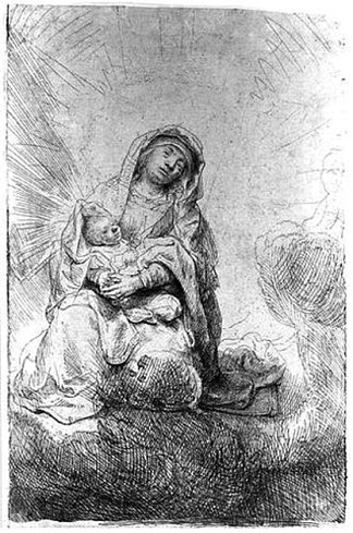 麦当娜和云中的孩子 Madonna and Child in the Clouds (1641)，伦勃朗