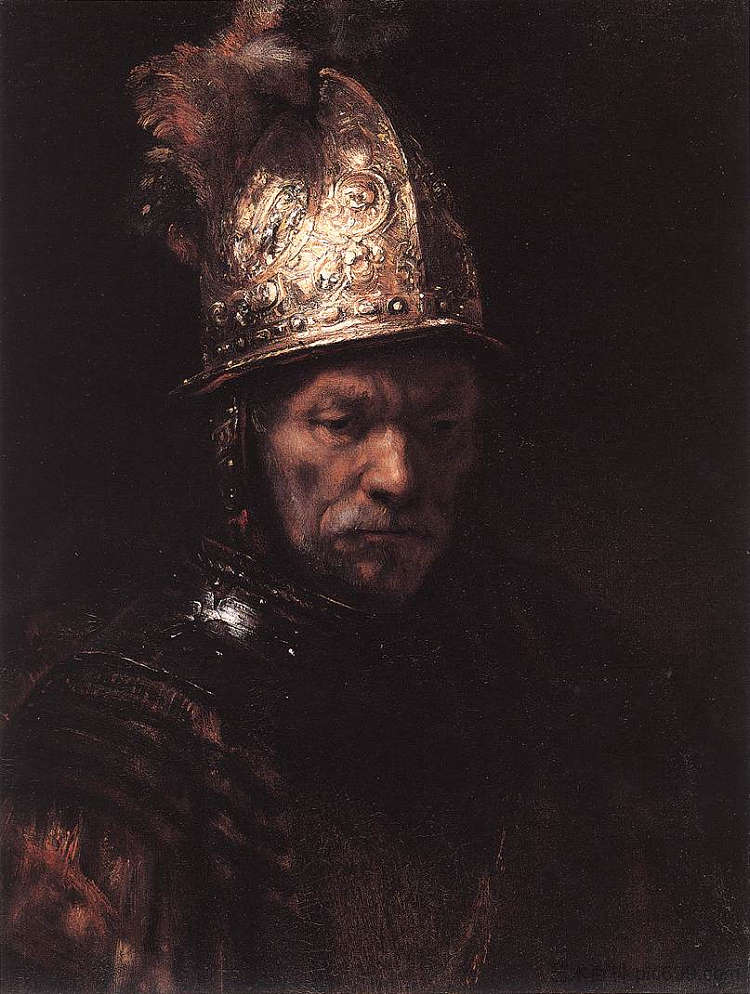 戴着金色头盔的男人 Man in a Golden Helmet (c.1650)，伦勃朗