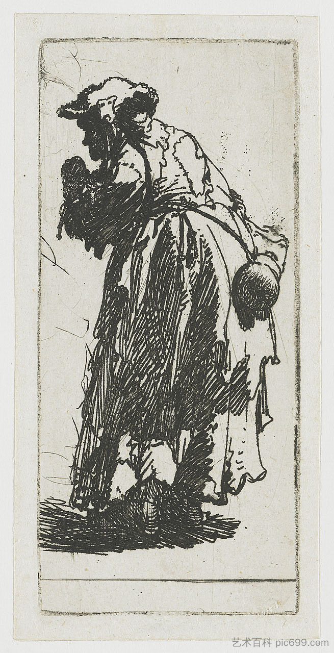 拿着葫芦的老乞丐女人 Old beggar woman with a gourd (1629)，伦勃朗