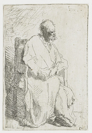 穿着长斗篷坐在扶手椅上的老人 Old man in a long cloak sitting in an armchair (1630)，伦勃朗