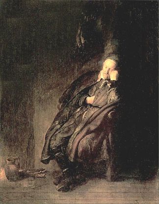 老人睡觉 Old man Sleeping (1629)，伦勃朗