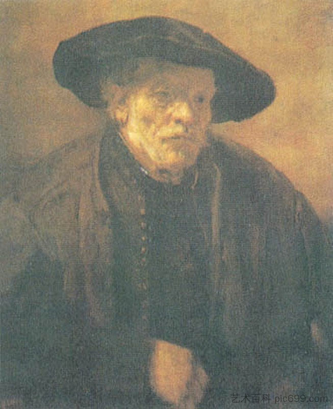 戴着贝雷帽的老头 Old man with a Beret (1654),伦勃朗